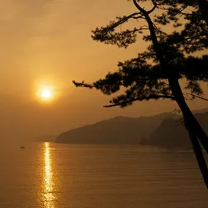 東の海からのぼる美しい朝陽